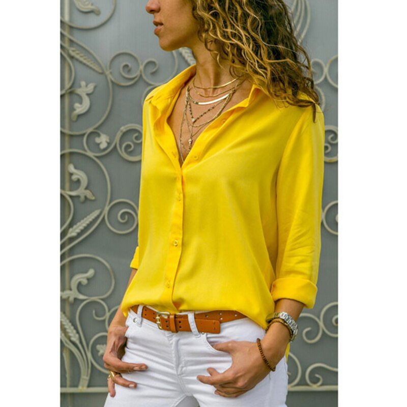Camisa social de manga larga para mujer | Viscosa con cuello polo