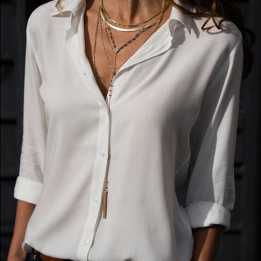 Camisa social de manga larga para mujer | Viscosa con cuello polo