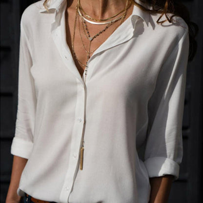 Camisa social de manga larga para mujer | Viscosa con cuello polo