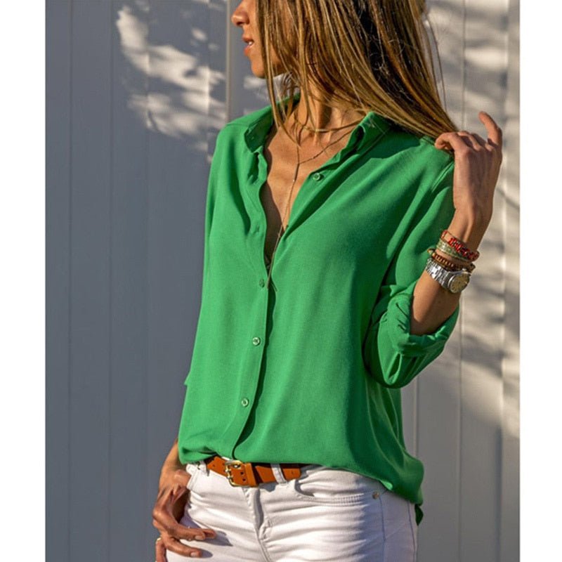 Camisa social de manga larga para mujer | Viscosa con cuello polo