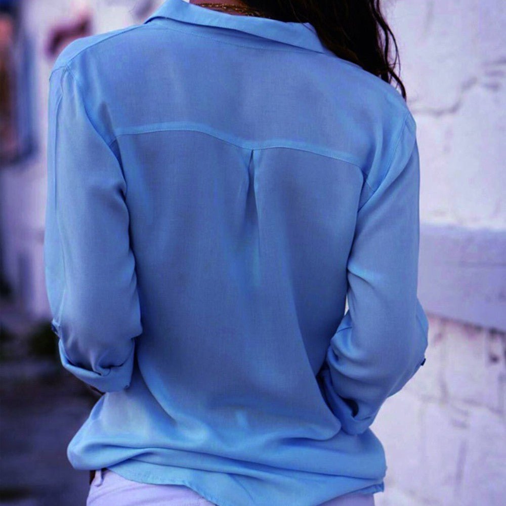 Camisa social de manga larga para mujer | Viscosa con cuello polo