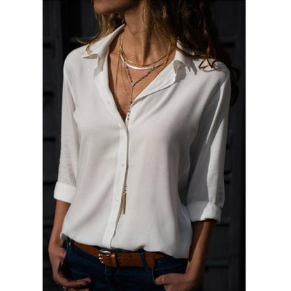 Camisa social de manga larga para mujer | Viscosa con cuello polo