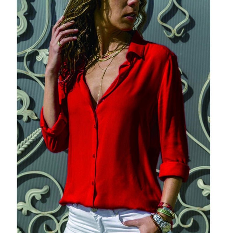 Camisa social de manga larga para mujer | Viscosa con cuello polo