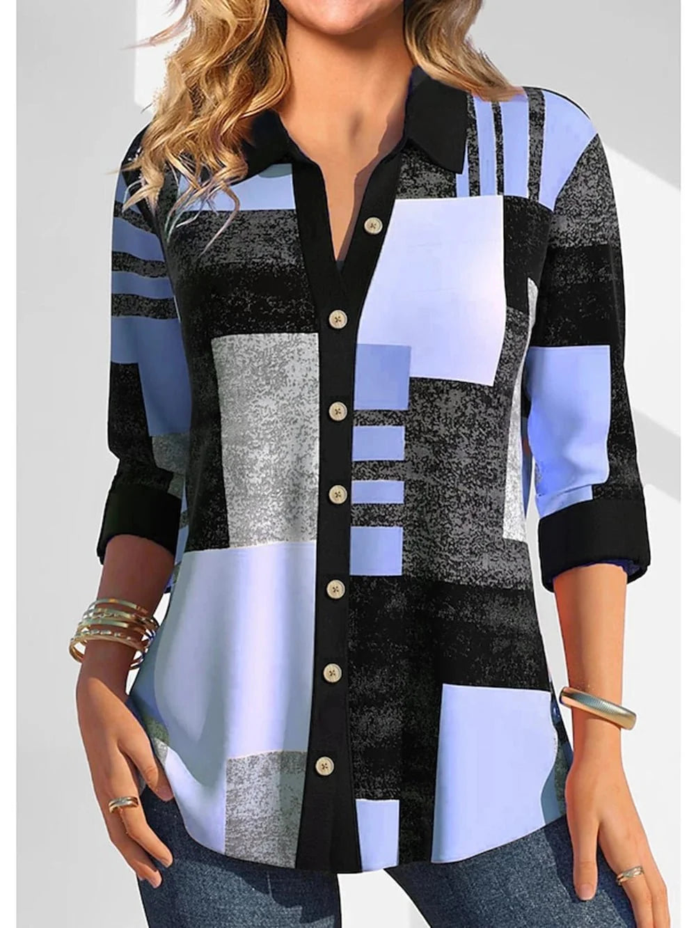 Camisa de cuadros con botones para mujer | Algodón de manga larga