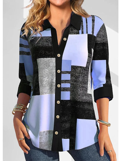 Camisa de cuadros con botones para mujer | Algodón de manga larga