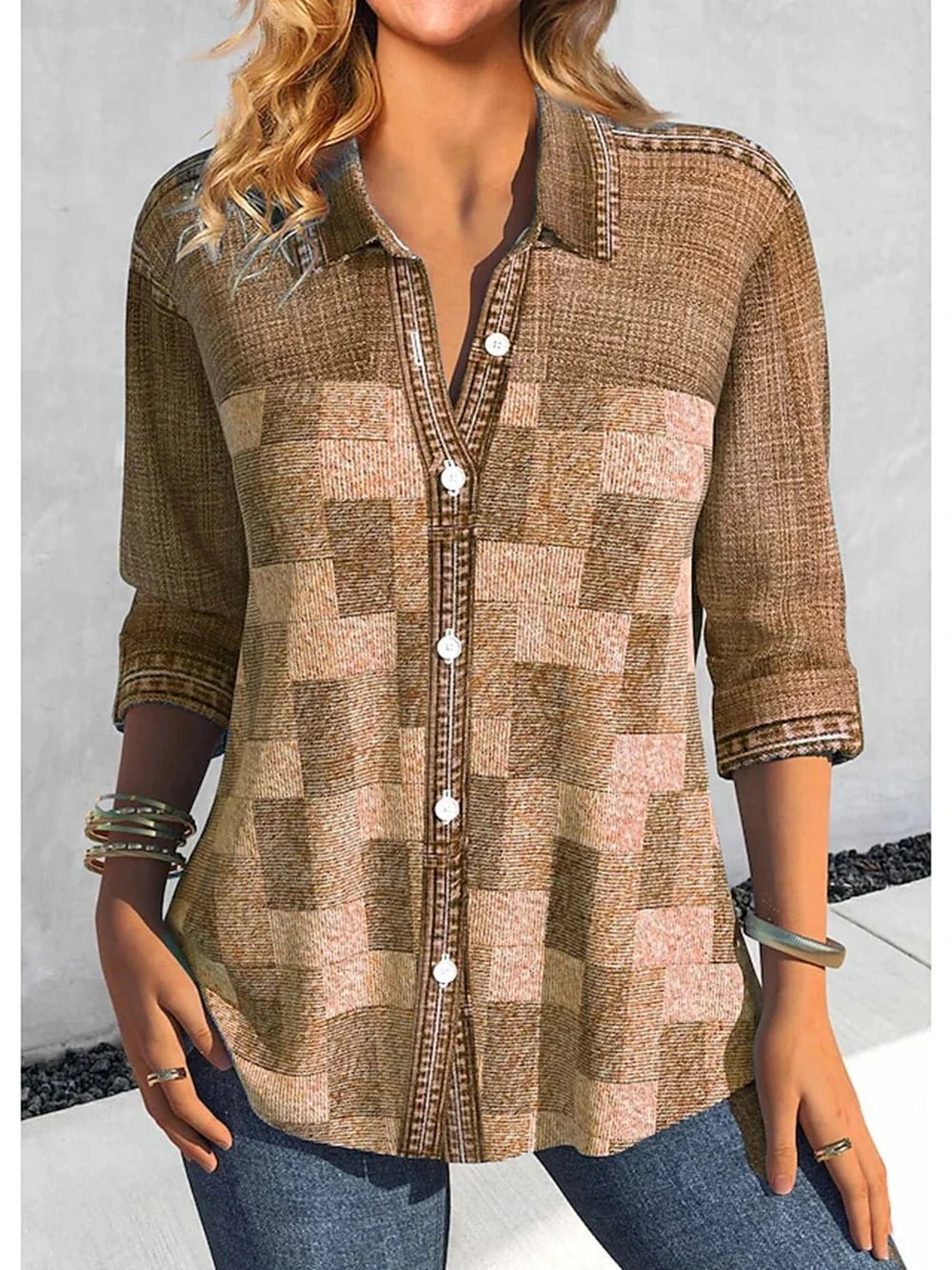 Camisa de cuadros con botones para mujer | Algodón de manga larga