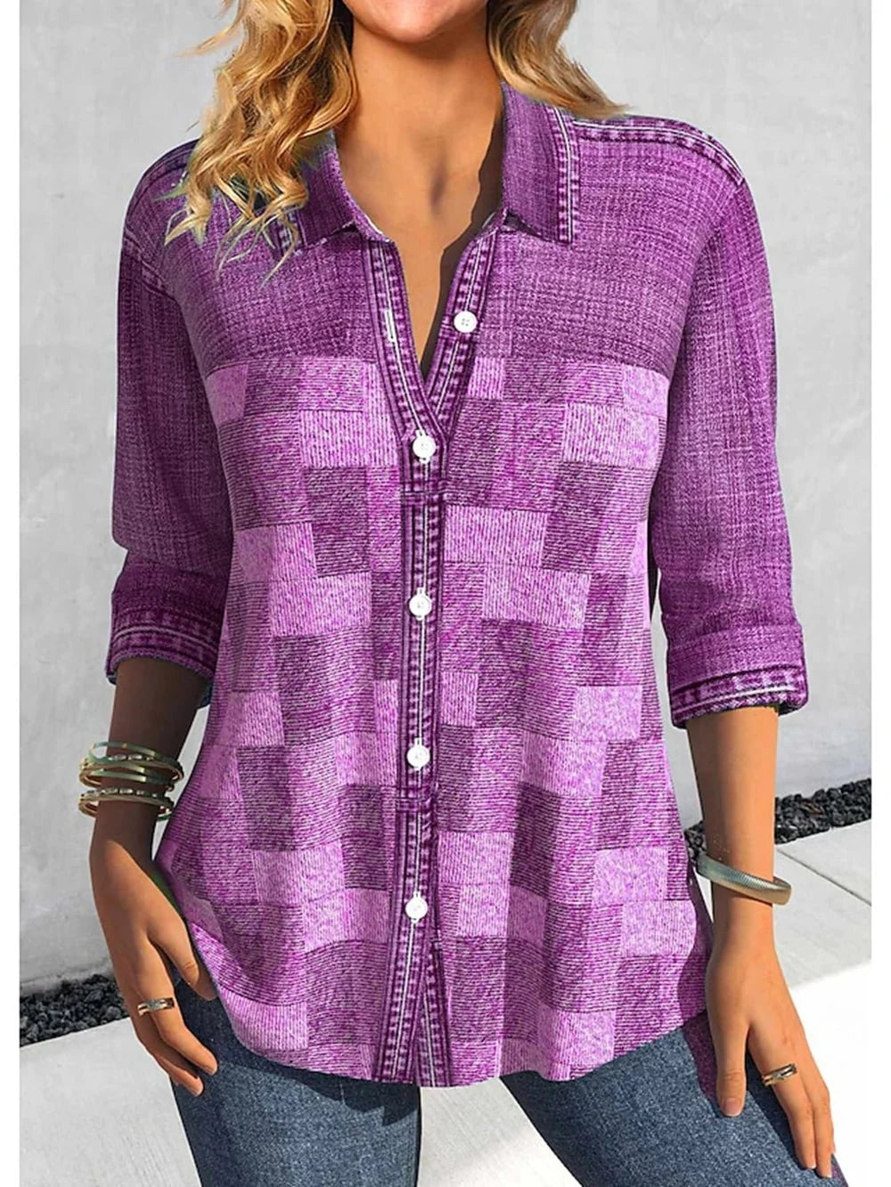Camisa de cuadros con botones para mujer | Algodón de manga larga