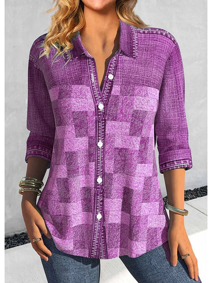Camisa de cuadros con botones para mujer | Algodón de manga larga