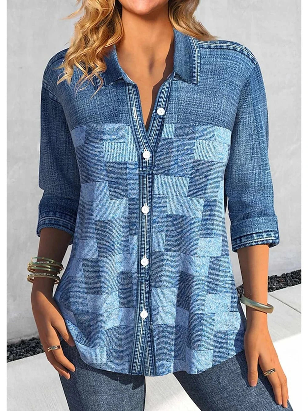 Camisa de cuadros con botones para mujer | Algodón de manga larga