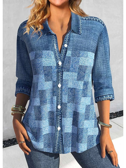 Camisa de cuadros con botones para mujer | Algodón de manga larga