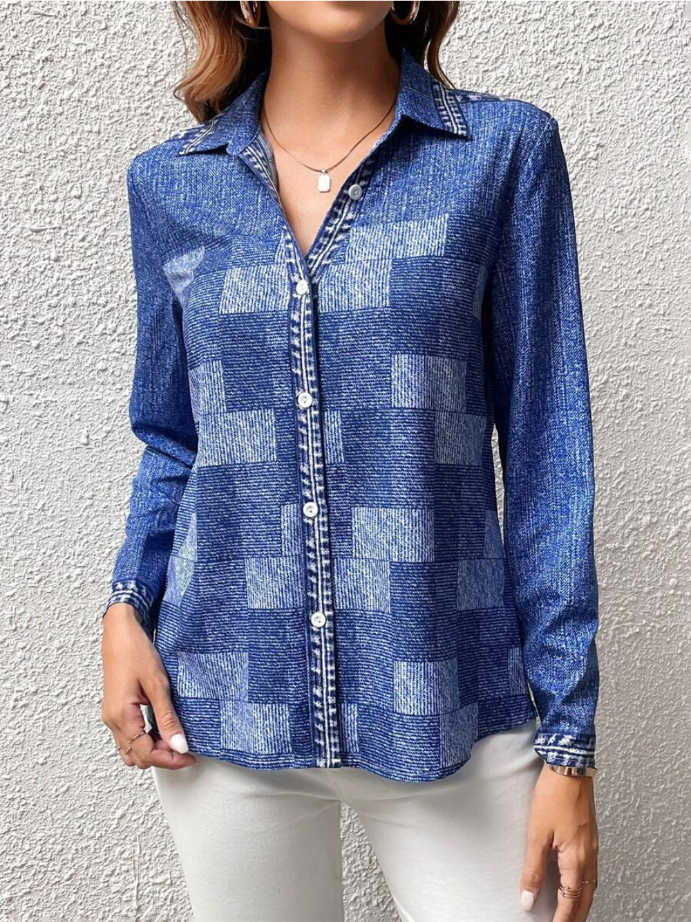 Camisa de cuadros con botones para mujer | Algodón de manga larga
