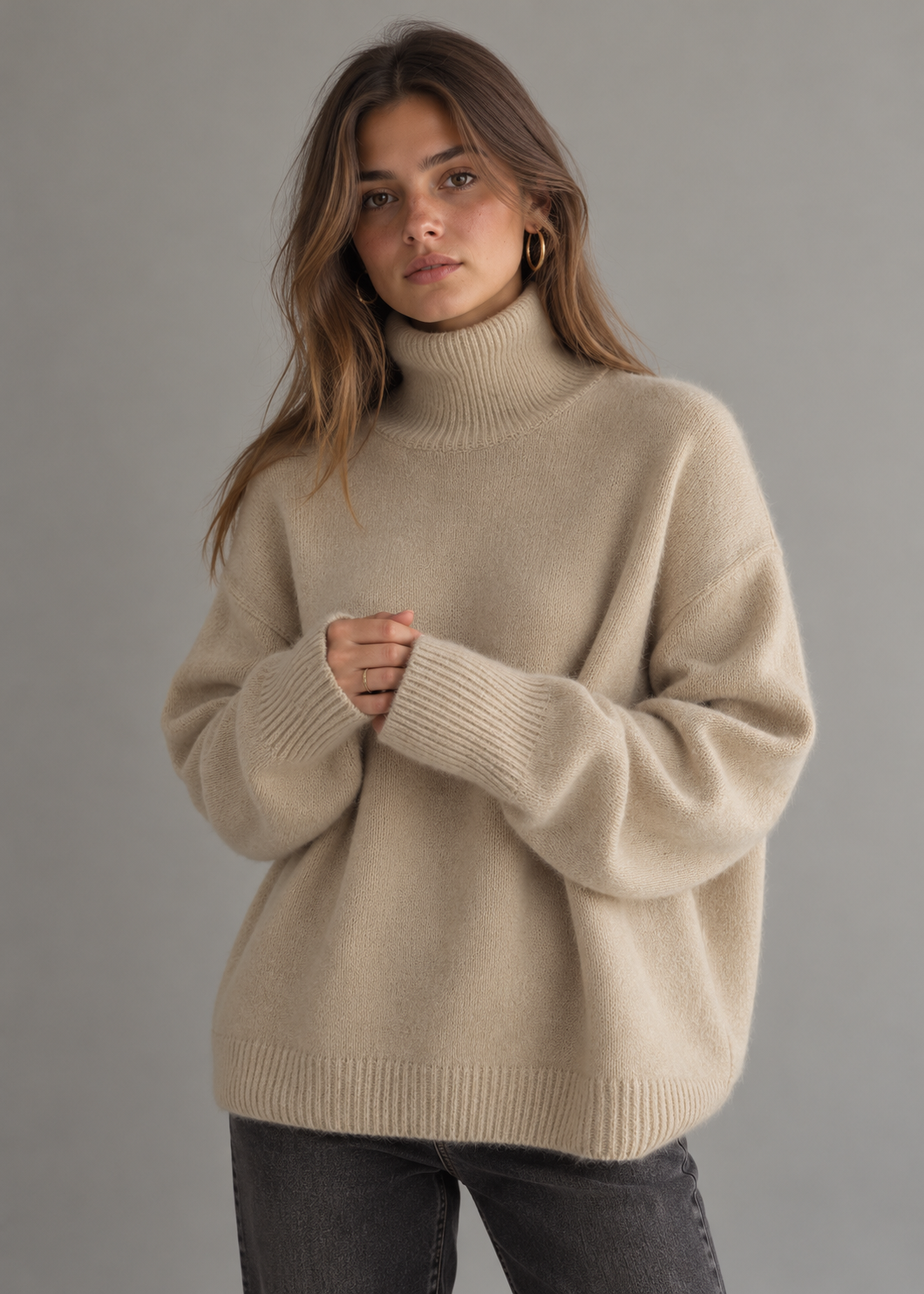 Donna Maglione in Maglia Morbida con Collo Alto | Vestibilità Oversize e Caldo | Uso Quotidiano