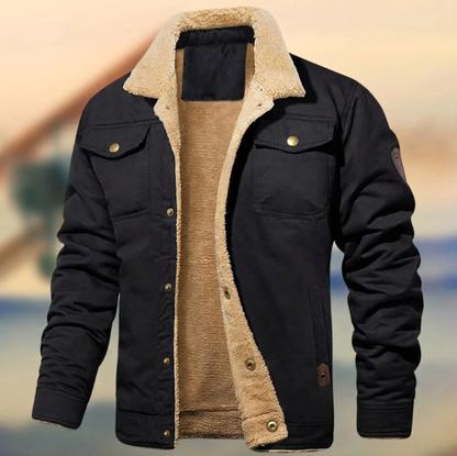 Hombre Chaqueta con Cuello Sherpa | Cierre de Botones & Corte Holgado | Uso Diario