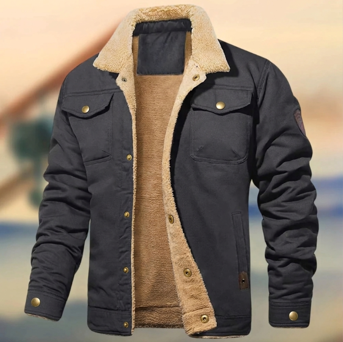Hombre Chaqueta con Cuello Sherpa | Cierre de Botones & Corte Holgado | Uso Diario