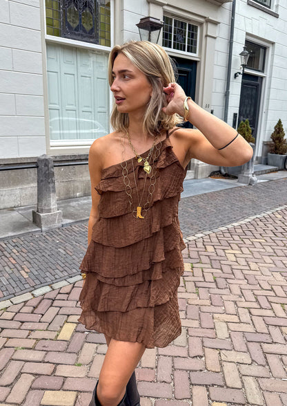 Minivestido asimétrico con volantes para mujer | Tirante único de verano