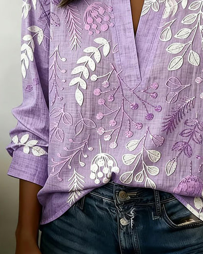 Blusa de flores en tonos pastel con escote en V para mujer | Tejido suave y ligero
