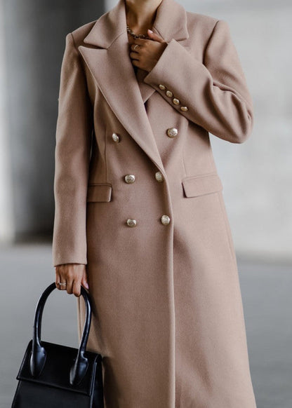 Mujer Abrigo Largo de Tweed | Doble Botonadura & Corte Ajustado | Otoño e Invierno