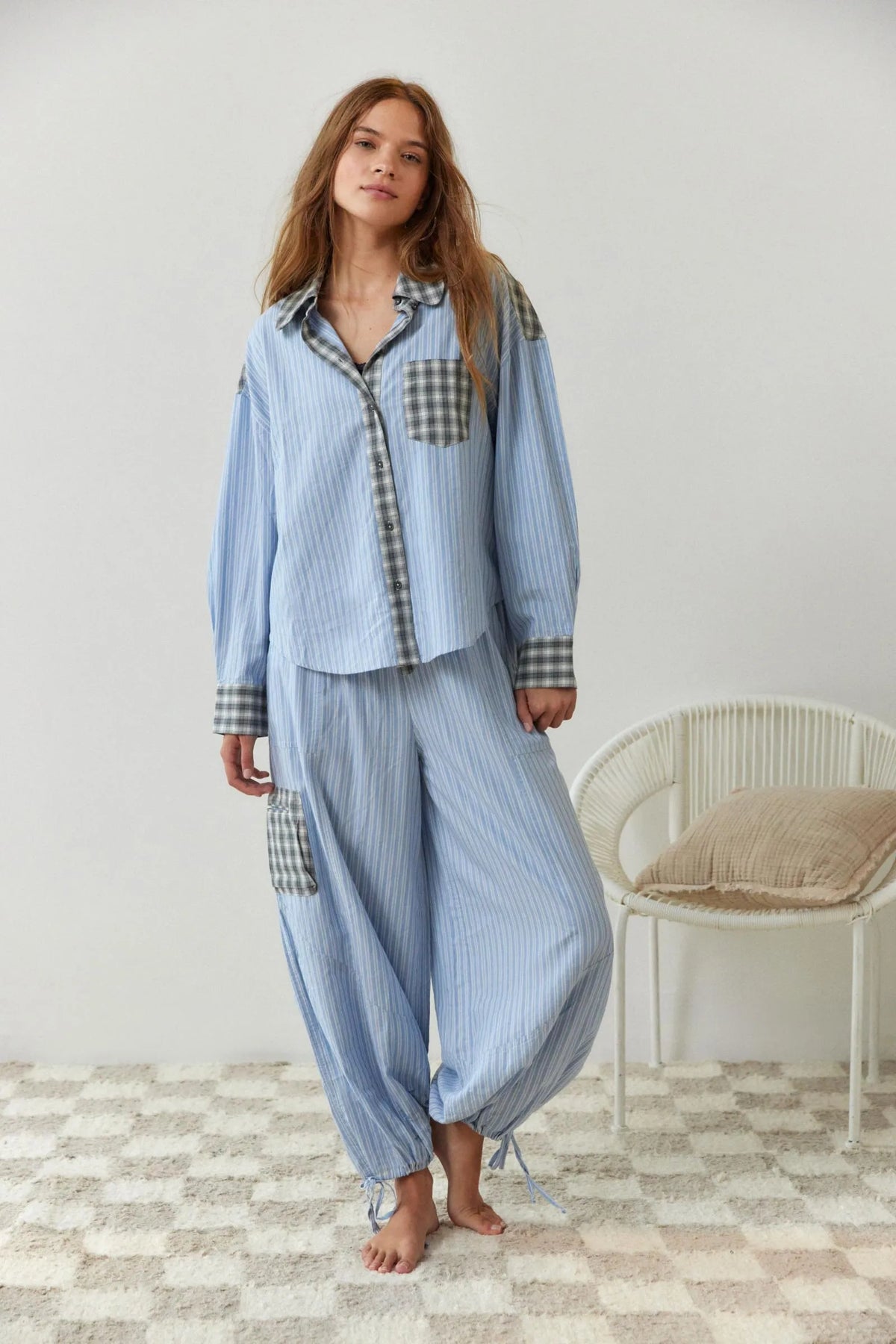 Mujer Pijama de Algodón de Dos Piezas | Tejido Elástico & Corte Holgado | Otoño
