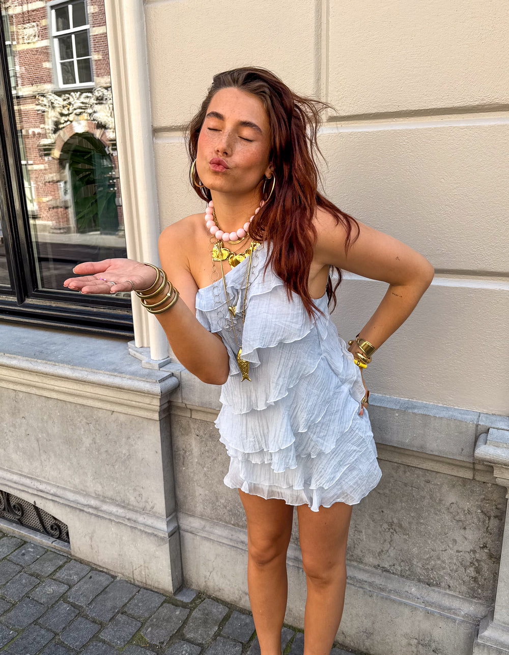 Minivestido asimétrico con volantes para mujer | Tirante único de verano