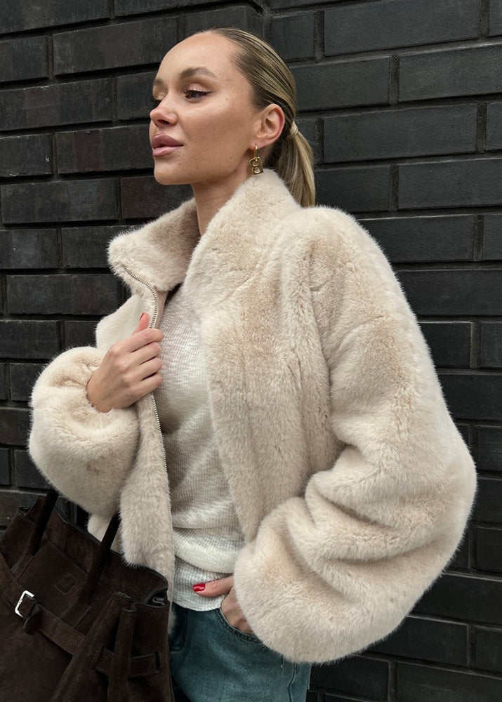 Mujer Chaqueta de Pelo Sintético | Bolsillos Laterales & Cierre Discreto | Otoño e Invierno