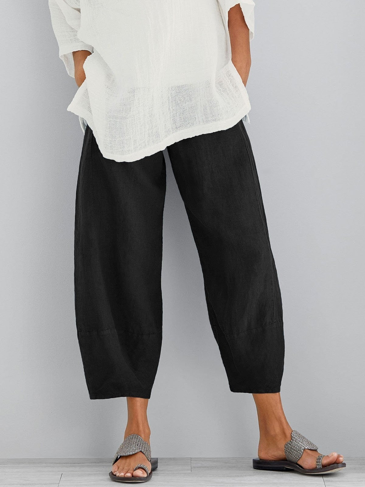 Pantalón corto holgado de algodón para mujer | Cintura elástica con bolsillos