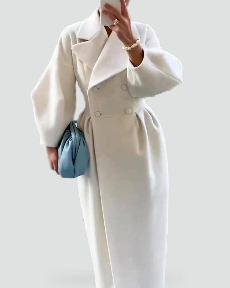 Mujer Abrigo Largo de Lana | Doble Botonadura & Cintura Entallada | Otoño e Invierno