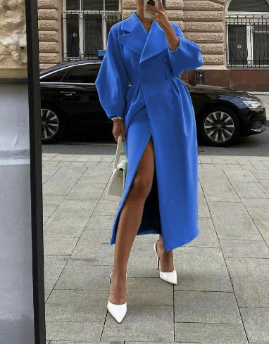 Mujer Abrigo Largo de Lana | Doble Botonadura & Cintura Entallada | Otoño e Invierno