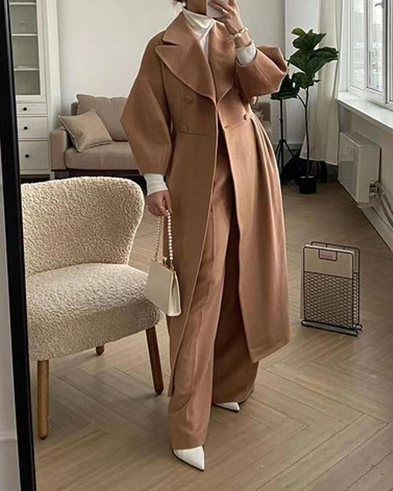 Mujer Abrigo Largo de Lana | Doble Botonadura & Cintura Entallada | Otoño e Invierno
