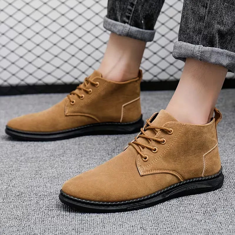 Hombre Botines de Antelina | Cierre de Cordones & Suela de Goma | Uso Diario