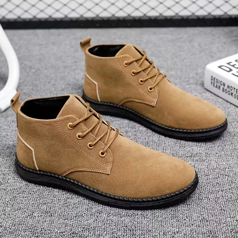 Hombre Botines de Antelina | Cierre de Cordones & Suela de Goma | Uso Diario