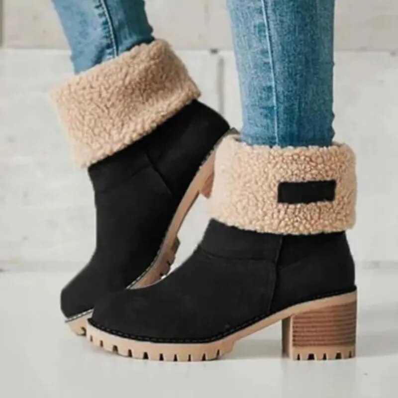 Mujer Botines de Tacón con Borreguillo | Tacón en Bloque & Suela Dentada | Otoño e Invierno