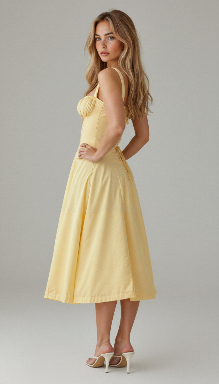 Vestido midi floral con corsé para mujer | Tejido vaporoso de verano