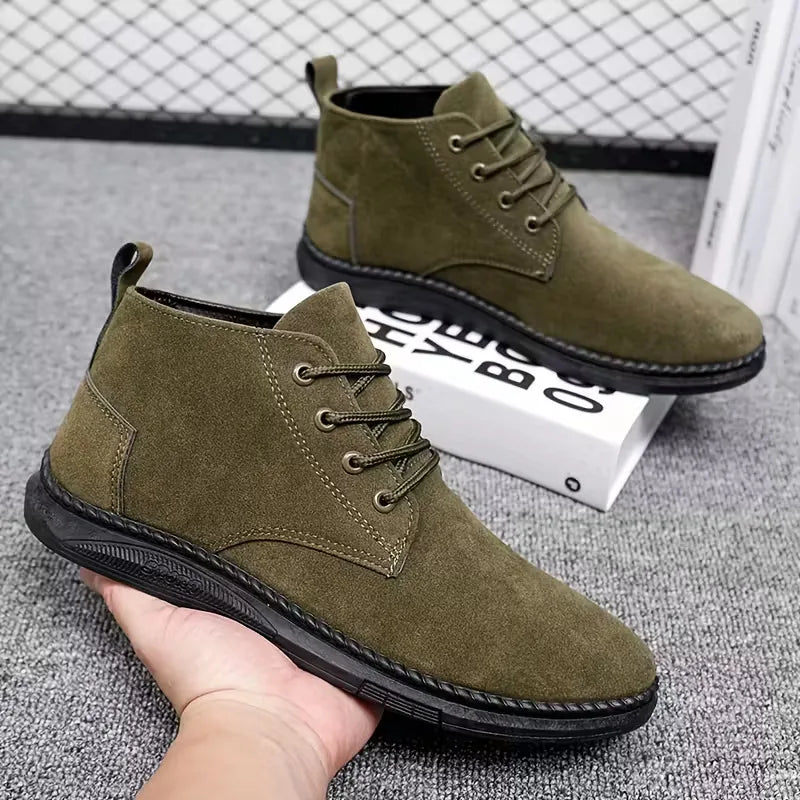 Hombre Botines de Antelina | Cierre de Cordones & Suela de Goma | Uso Diario