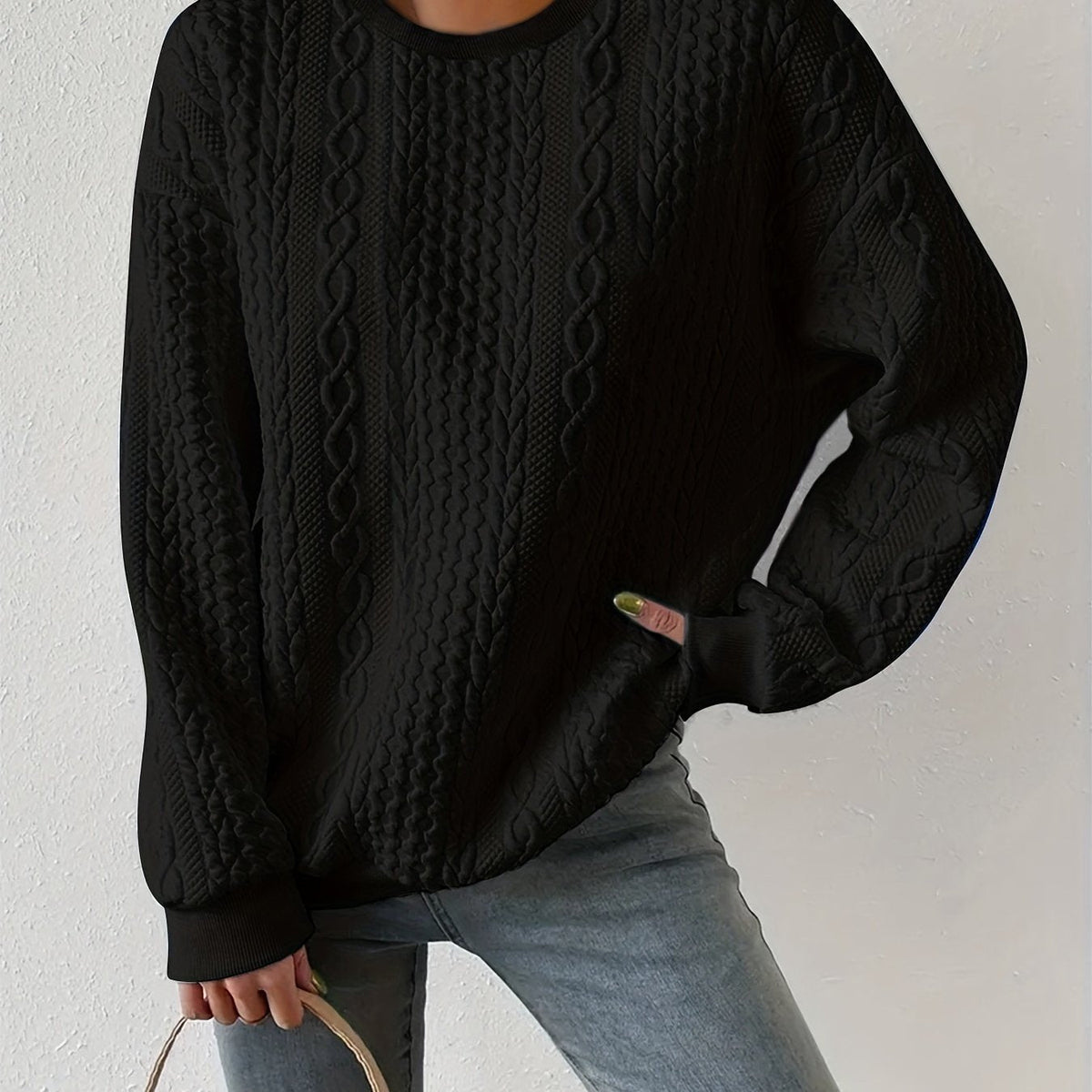 Mujer Jersey de Punto Trenzado | Cuello Redondo & Corte Holgado | Otoño e Invierno