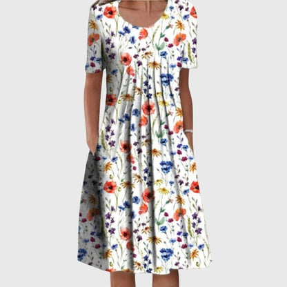 Elegante vestido estampado de cuello redondo para mujer | Corte favorecedor