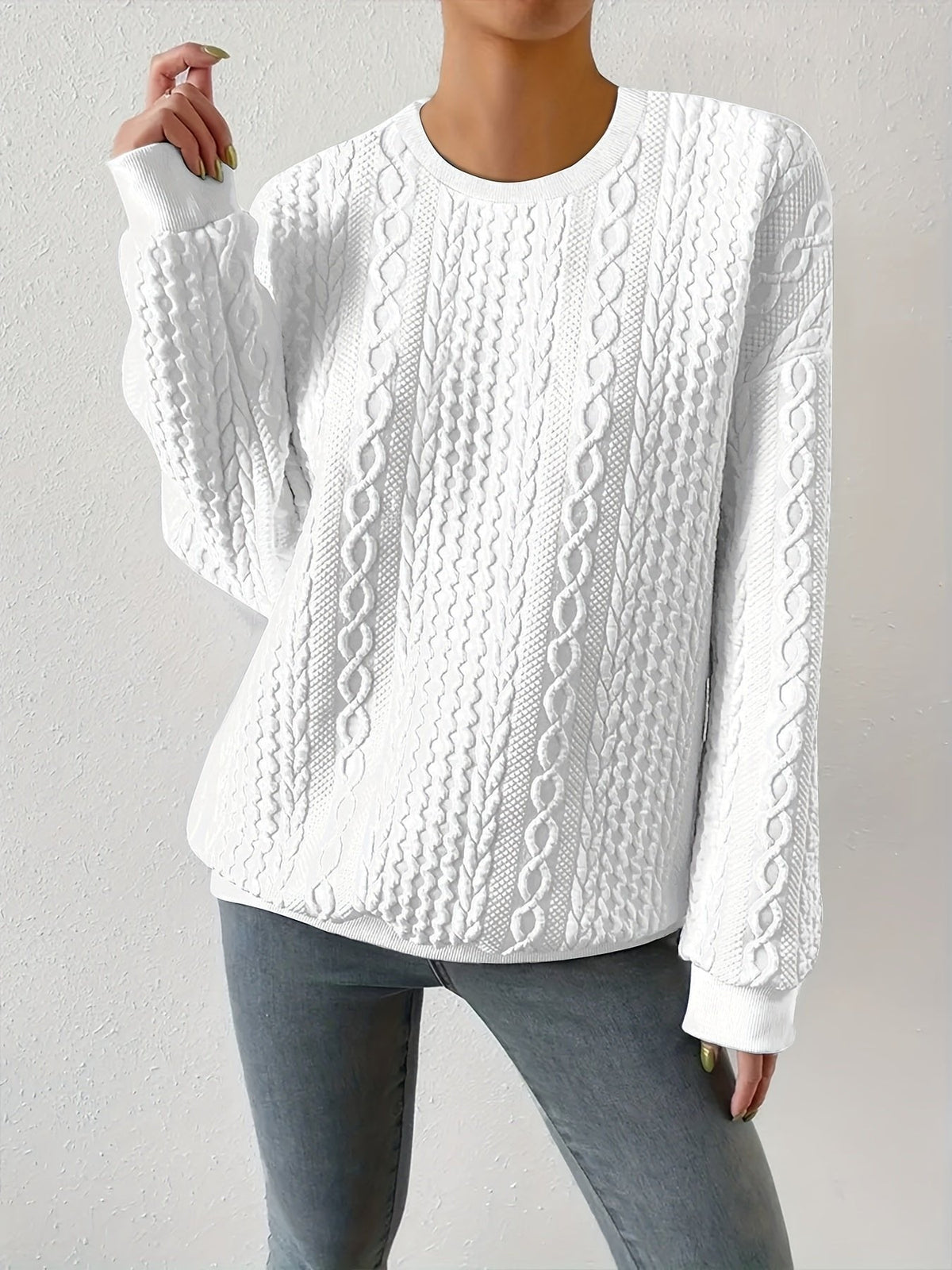 Mujer Jersey de Punto Trenzado | Cuello Redondo & Corte Holgado | Otoño e Invierno