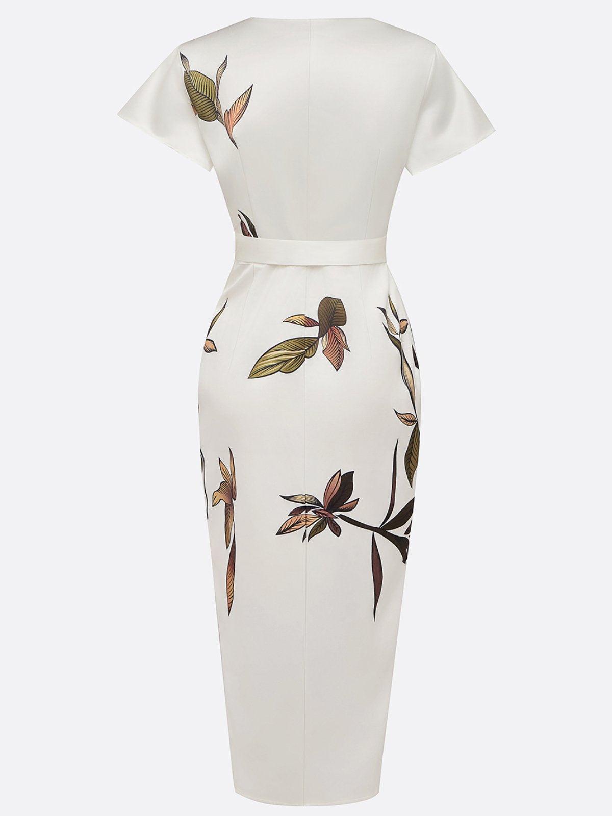 Elegante vestido cruzado estampado floral | Manga corta con volantes