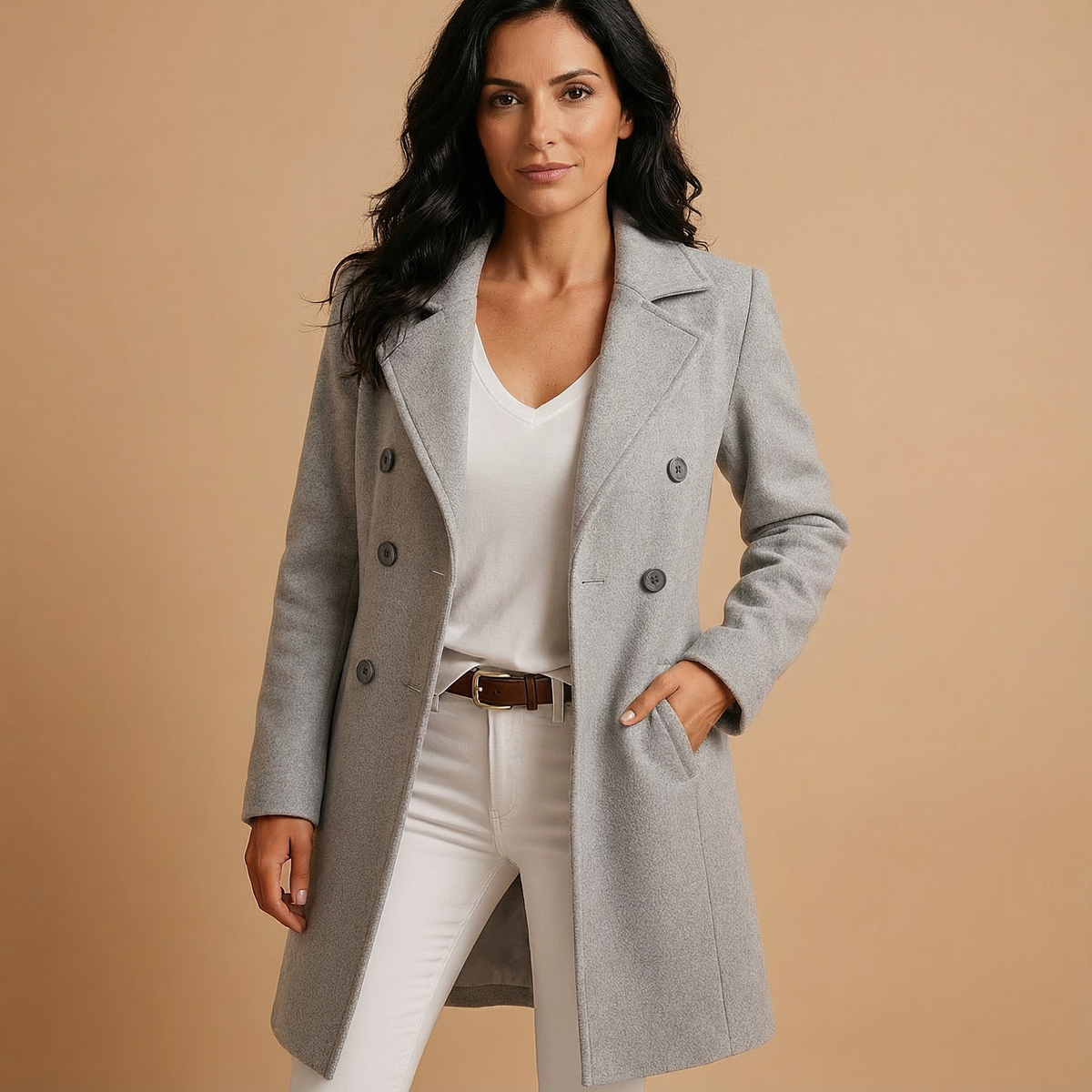 Mujer Abrigo de Lana con Solapas | Cierre de Botones & Bolsillos Laterales | Otoño e Invierno