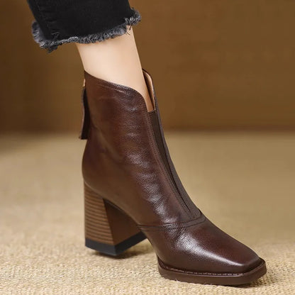 Mujer Botines de Piel | Corte en V & Tacón Ancho | Uso Diario