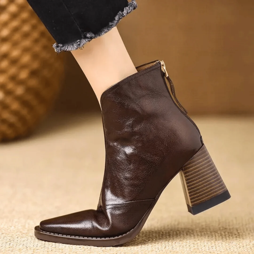 Mujer Botines de Piel | Corte en V & Tacón Ancho | Uso Diario