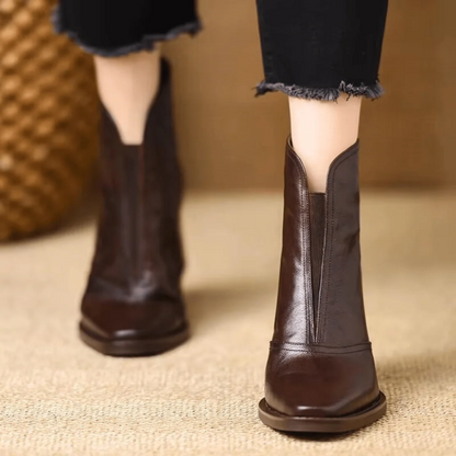 Mujer Botines de Piel | Corte en V & Tacón Ancho | Uso Diario