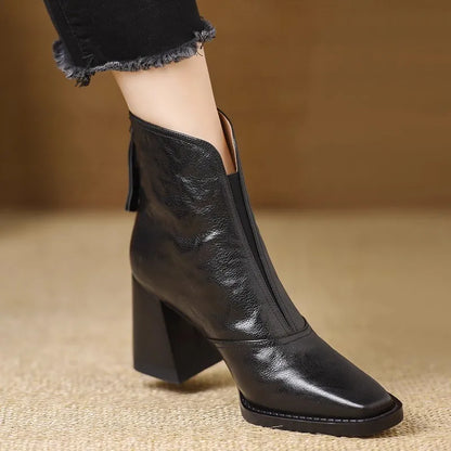 Mujer Botines de Piel | Corte en V & Tacón Ancho | Uso Diario