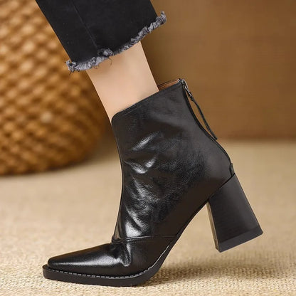 Mujer Botines de Piel | Corte en V & Tacón Ancho | Uso Diario