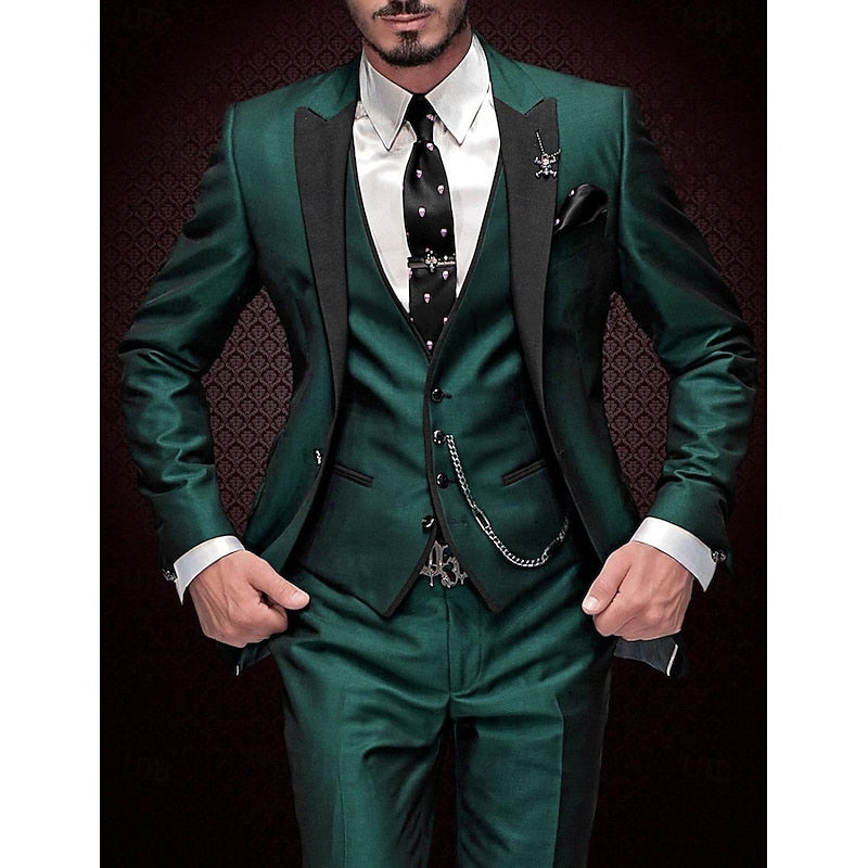 Hombre Traje Elegante de Tres Piezas | Chaqueta con Chaleco & Pantalón a Juego | Fiesta y Noche