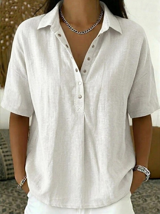 Camisa informal con cuello abotonado para mujer | Tejido ligero y transpirable