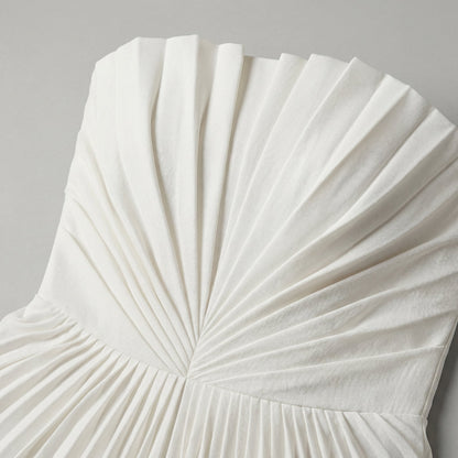 Vestido largo plisado sin tirantes para ceremonia | Blanco