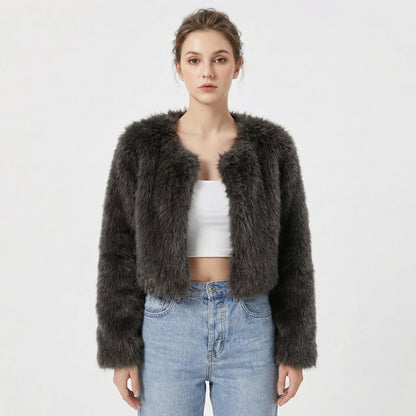 Mujer Chaqueta de Pelo Sintético | Diseño Elegante & Corte Cómodo | Otoño e Invierno