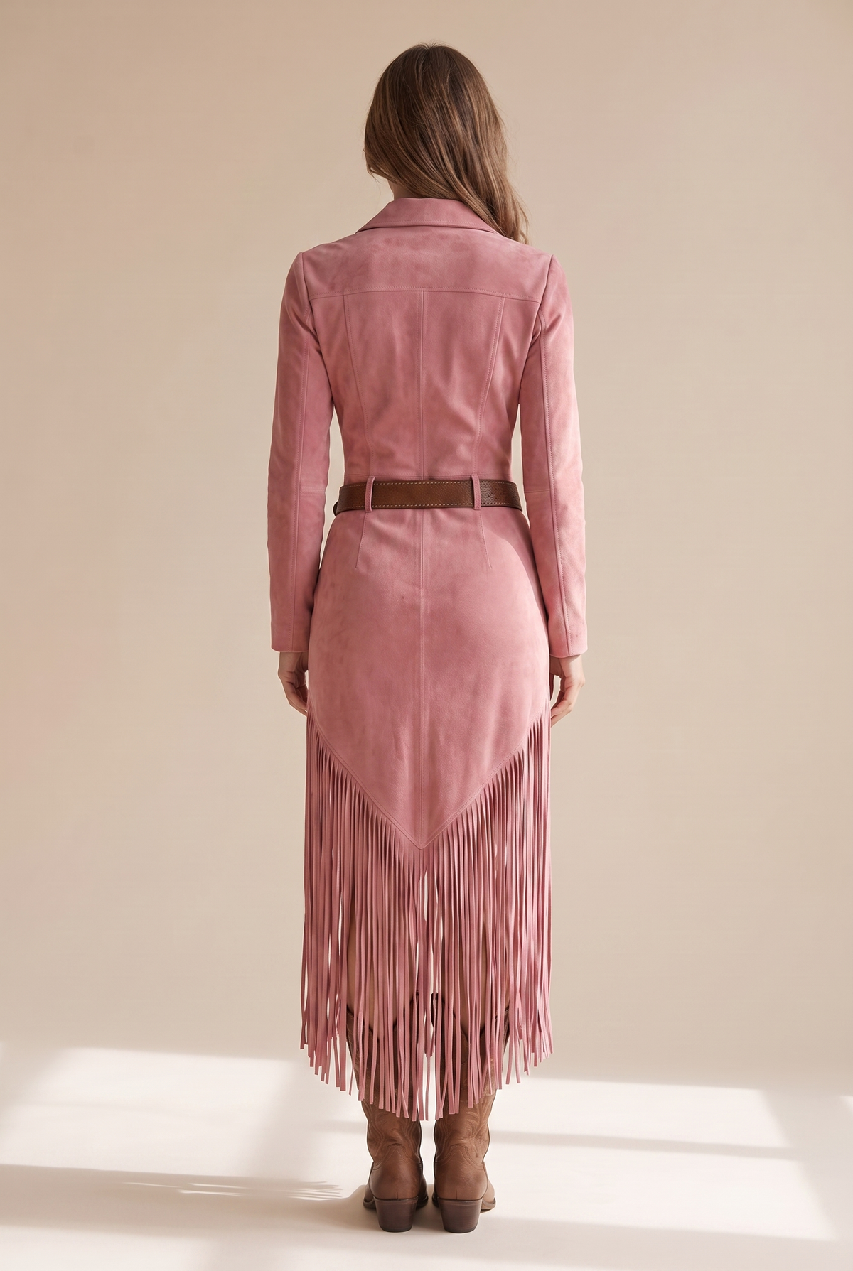 Mujer Vestido Corto de Antelina con Flecos | Falda con Flecos & Escote Limpio | Otoño e Invierno