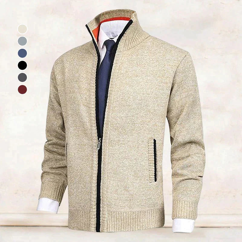 Hombre Cárdigan de Punto con Cremallera | Cuello Alzado & Bolsillos Laterales | Otoño e Invierno