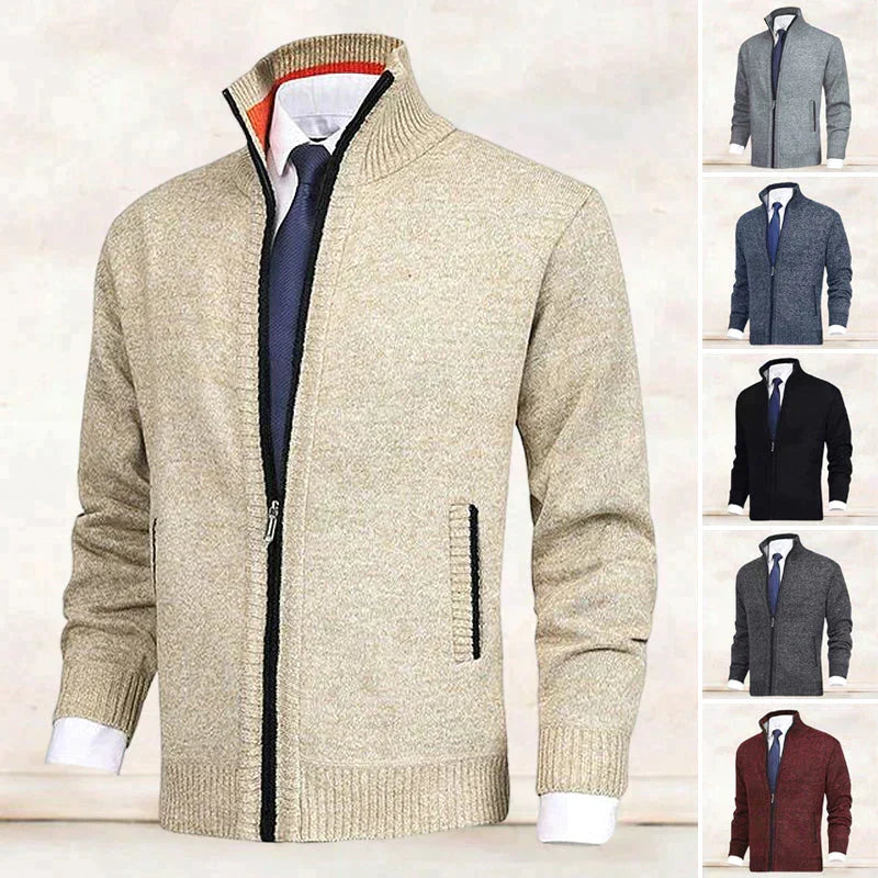 Hombre Cárdigan de Punto con Cremallera | Cuello Alzado & Bolsillos Laterales | Otoño e Invierno